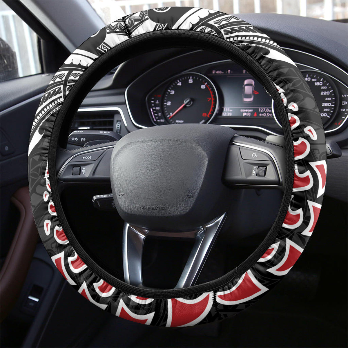 New Zealand Maori Girl Steering Wheel Cover Silver Fern and Koru Pattern LT03 - Polynesian Pride