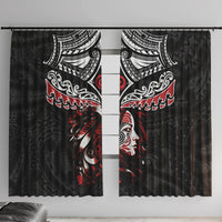 New Zealand Maori Girl Window Curtain Silver Fern and Koru Pattern LT03 With Hooks Black - Polynesian Pride