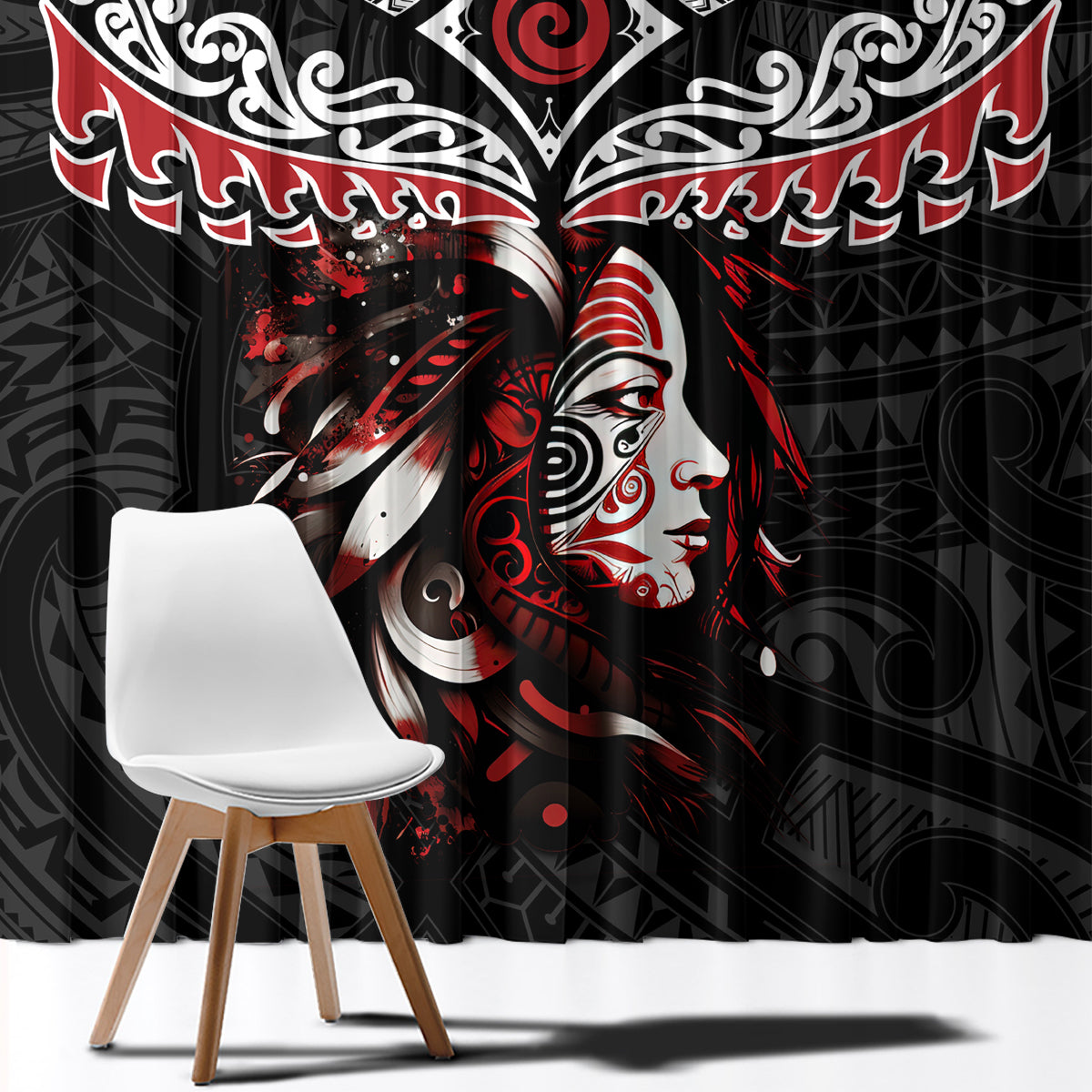 New Zealand Maori Girl Window Curtain Silver Fern and Koru Pattern LT03 - Polynesian Pride