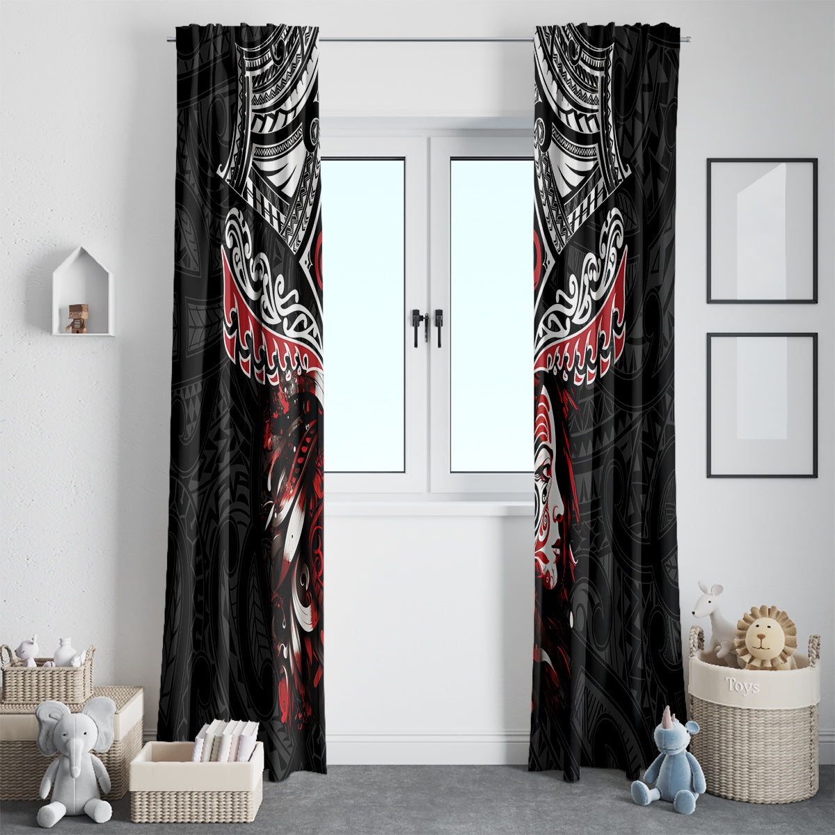 New Zealand Maori Girl Window Curtain Silver Fern and Koru Pattern LT03 - Polynesian Pride
