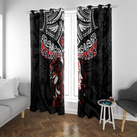 New Zealand Maori Girl Window Curtain Silver Fern and Koru Pattern LT03 With Grommets Black - Polynesian Pride