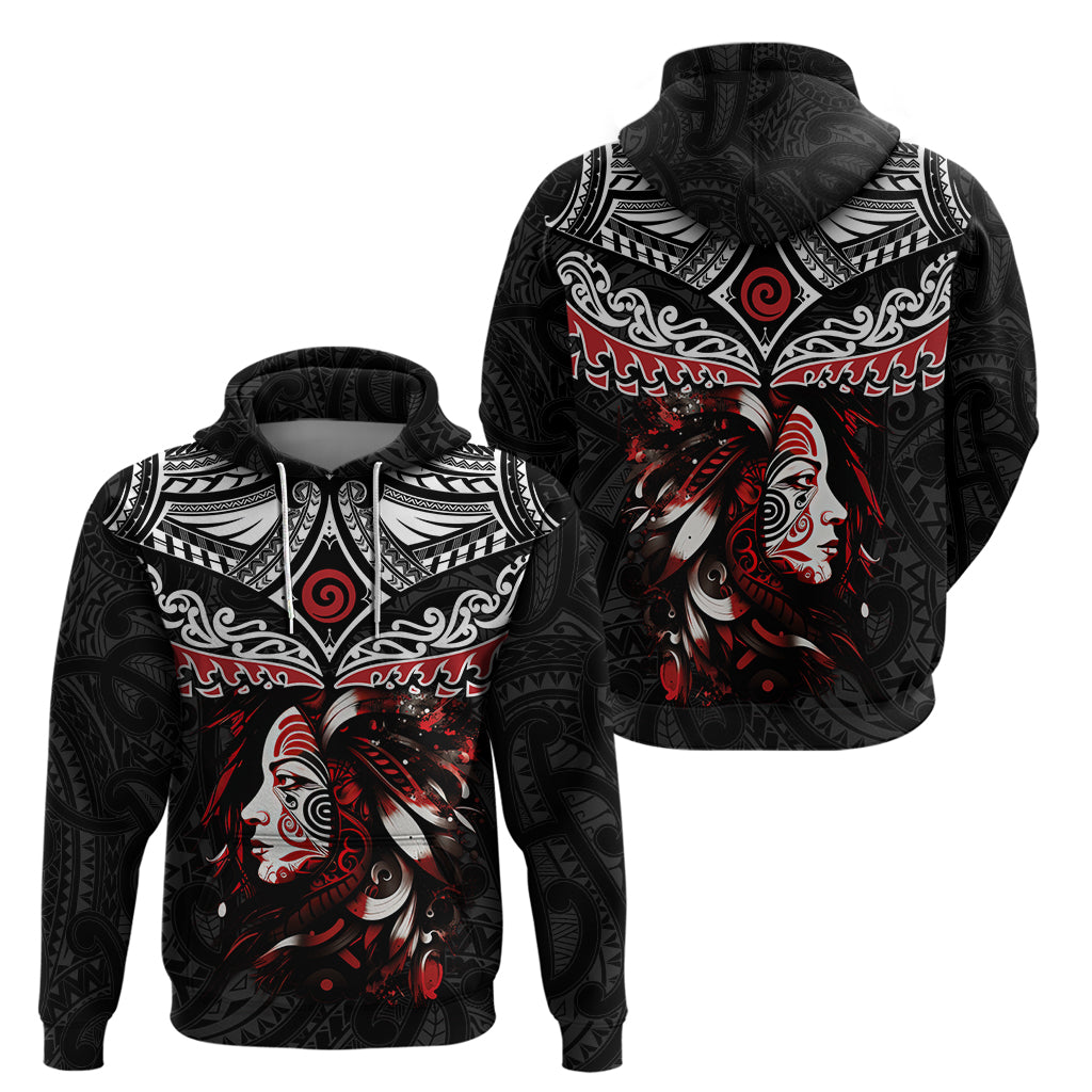 New Zealand Maori Girl Zip Hoodie Silver Fern and Koru Pattern LT03 - Polynesian Pride