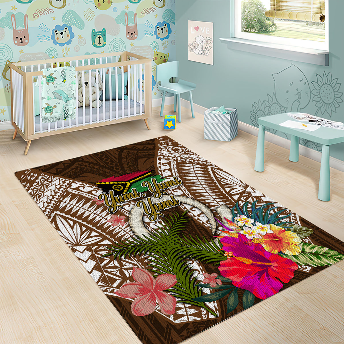 Vanuatu Selebretem 44th Indipendens Dei Area Rug Yumi Pig Tusk and Namele Fern