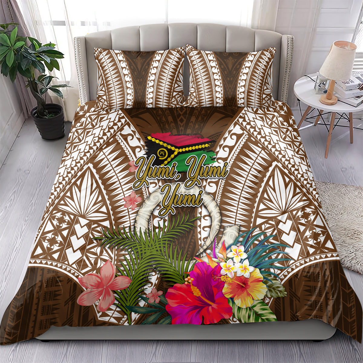 Vanuatu Selebretem 44th Indipendens Dei Bedding Set Yumi Pig Tusk and Namele Fern