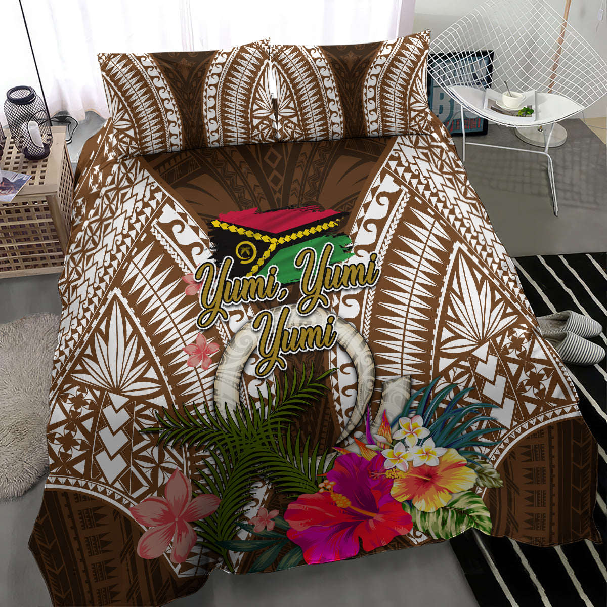 Vanuatu Selebretem 44th Indipendens Dei Bedding Set Yumi Pig Tusk and Namele Fern