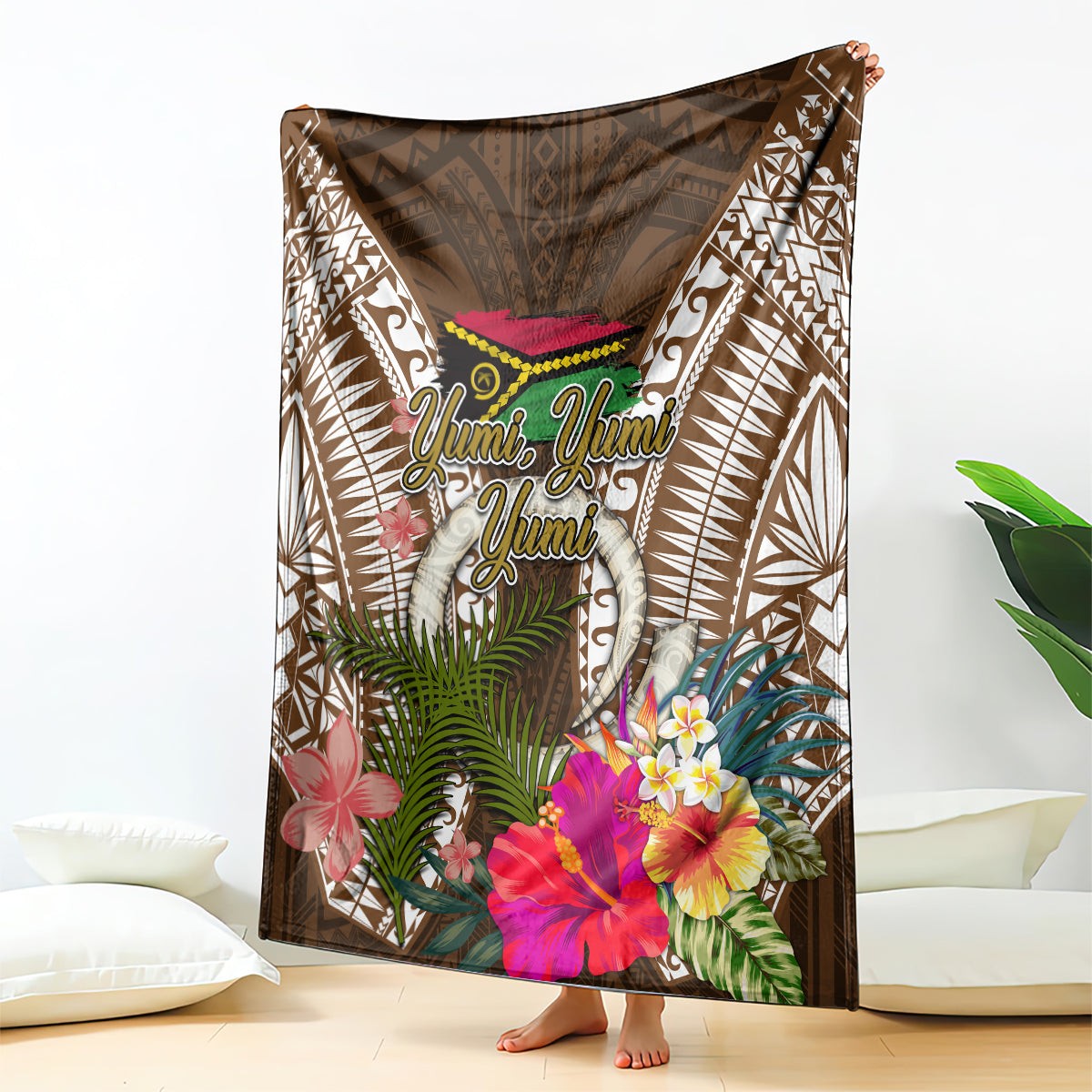 Vanuatu Selebretem 44th Indipendens Dei Blanket Yumi Pig Tusk and Namele Fern LT03 - Polynesian Pride