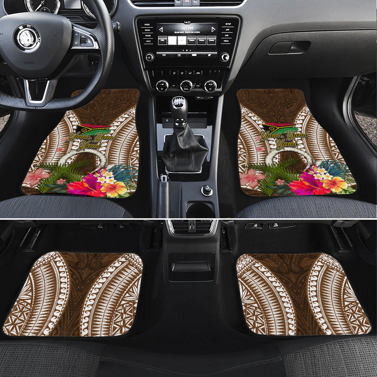 Vanuatu Selebretem 44th Indipendens Dei Car Mats Yumi Pig Tusk and Namele Fern LT03 Set 4pcs Brown - Polynesian Pride