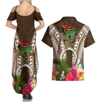 Vanuatu Selebretem 44th Indipendens Dei Couples Matching Summer Maxi Dress and Hawaiian Shirt Yumi Pig Tusk and Namele Fern