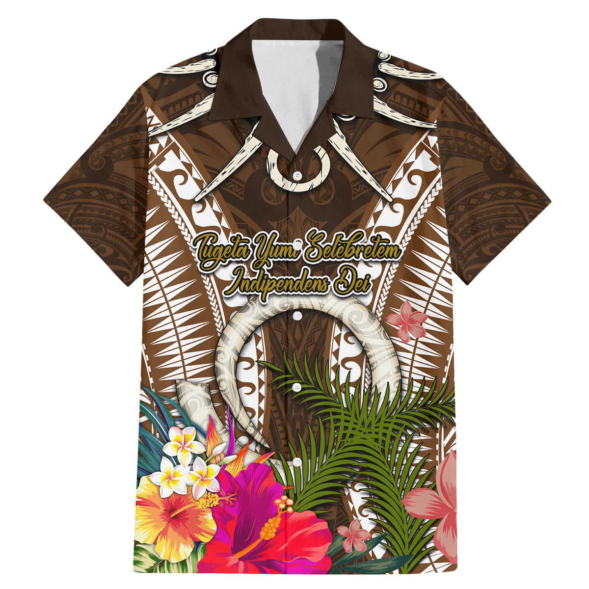 Vanuatu Selebretem 44th Indipendens Dei Family Matching Mermaid Dress and Hawaiian Shirt Yumi Pig Tusk and Namele Fern