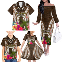 Vanuatu Selebretem 44th Indipendens Dei Family Matching Off The Shoulder Long Sleeve Dress and Hawaiian Shirt Yumi Pig Tusk and Namele Fern