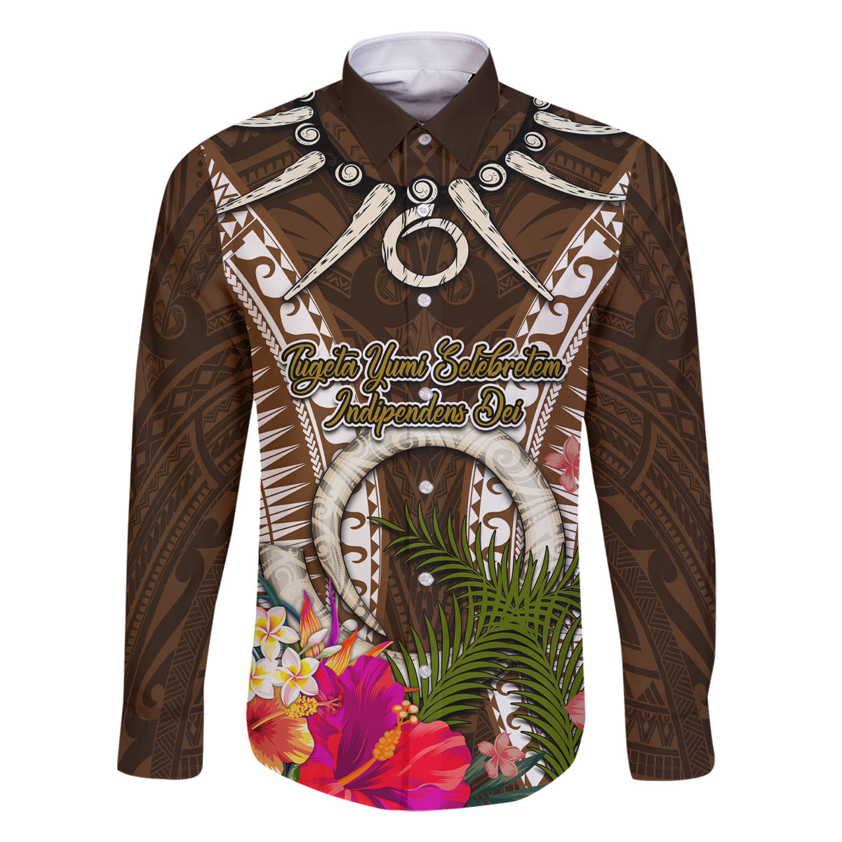 Vanuatu Selebretem 44th Indipendens Dei Family Matching Off The Shoulder Long Sleeve Dress and Hawaiian Shirt Yumi Pig Tusk and Namele Fern