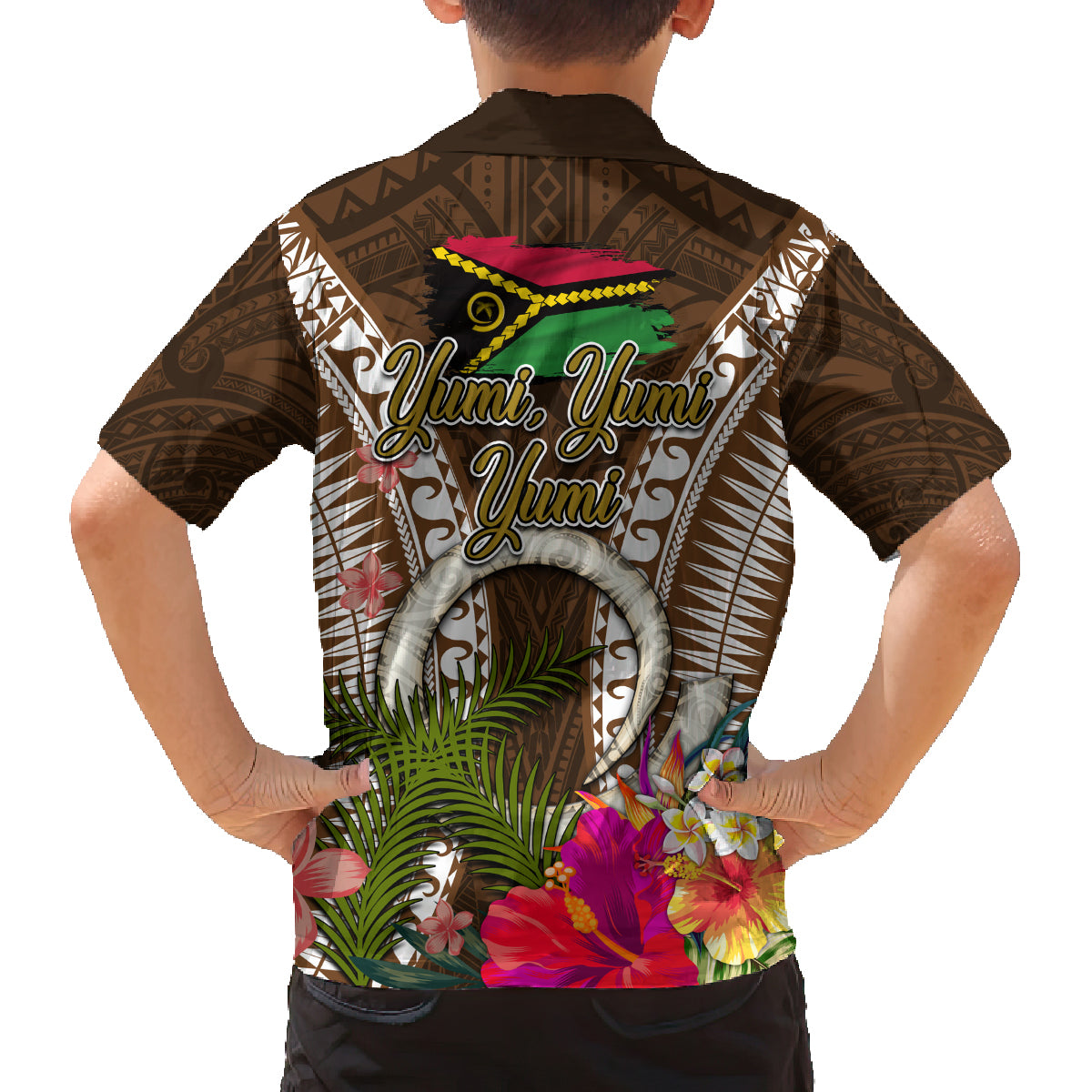 Vanuatu Selebretem 44th Indipendens Dei Family Matching Off Shoulder Short Dress and Hawaiian Shirt Yumi Pig Tusk and Namele Fern