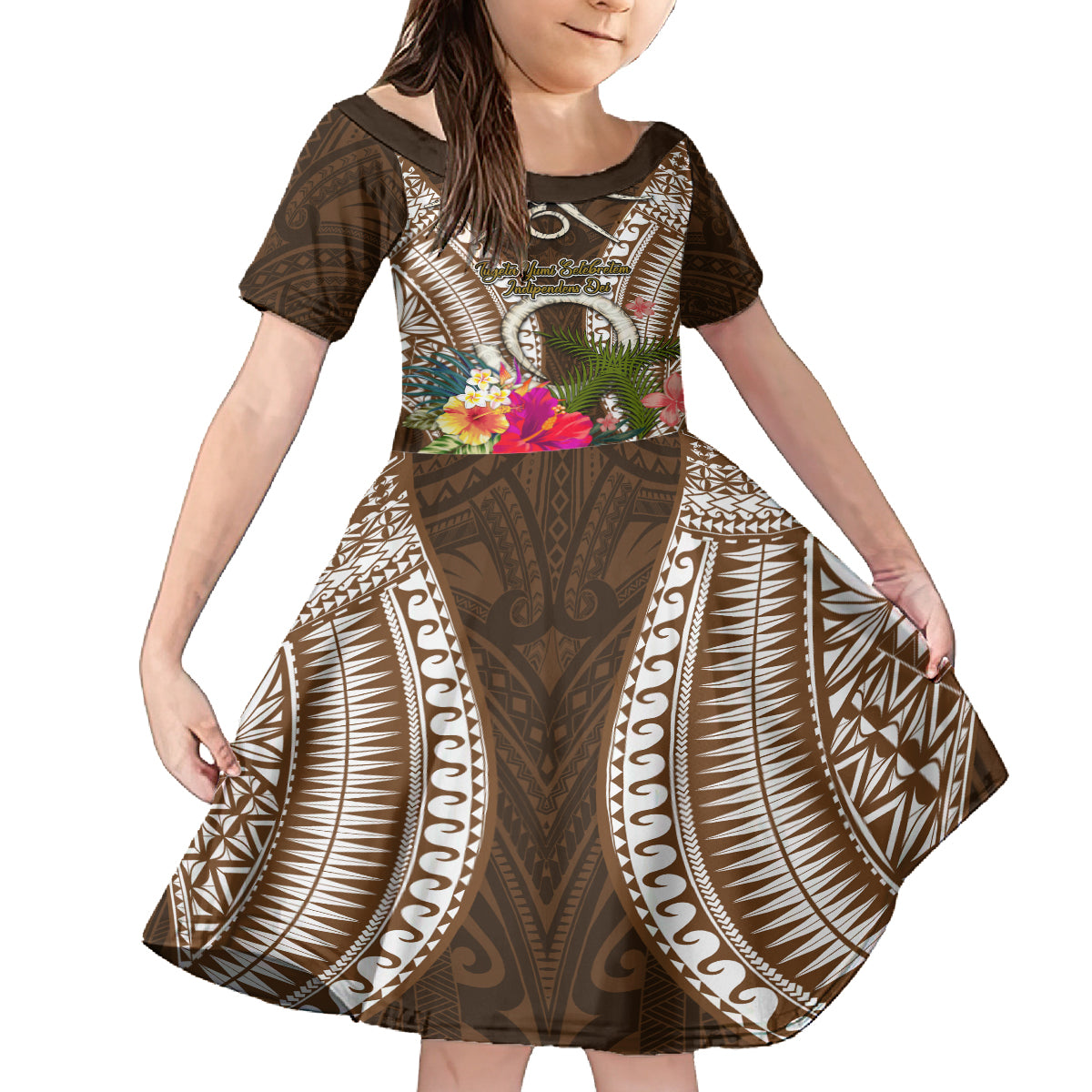 Vanuatu Selebretem 44th Indipendens Dei Family Matching Off Shoulder Short Dress and Hawaiian Shirt Yumi Pig Tusk and Namele Fern