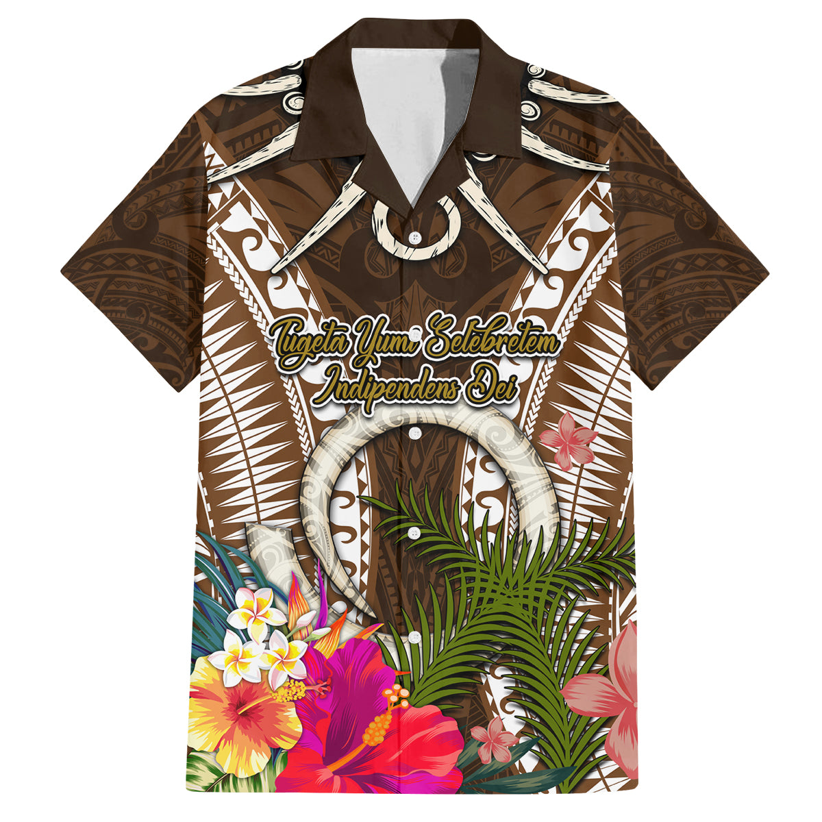 Vanuatu Selebretem 44th Indipendens Dei Family Matching Off Shoulder Short Dress and Hawaiian Shirt Yumi Pig Tusk and Namele Fern