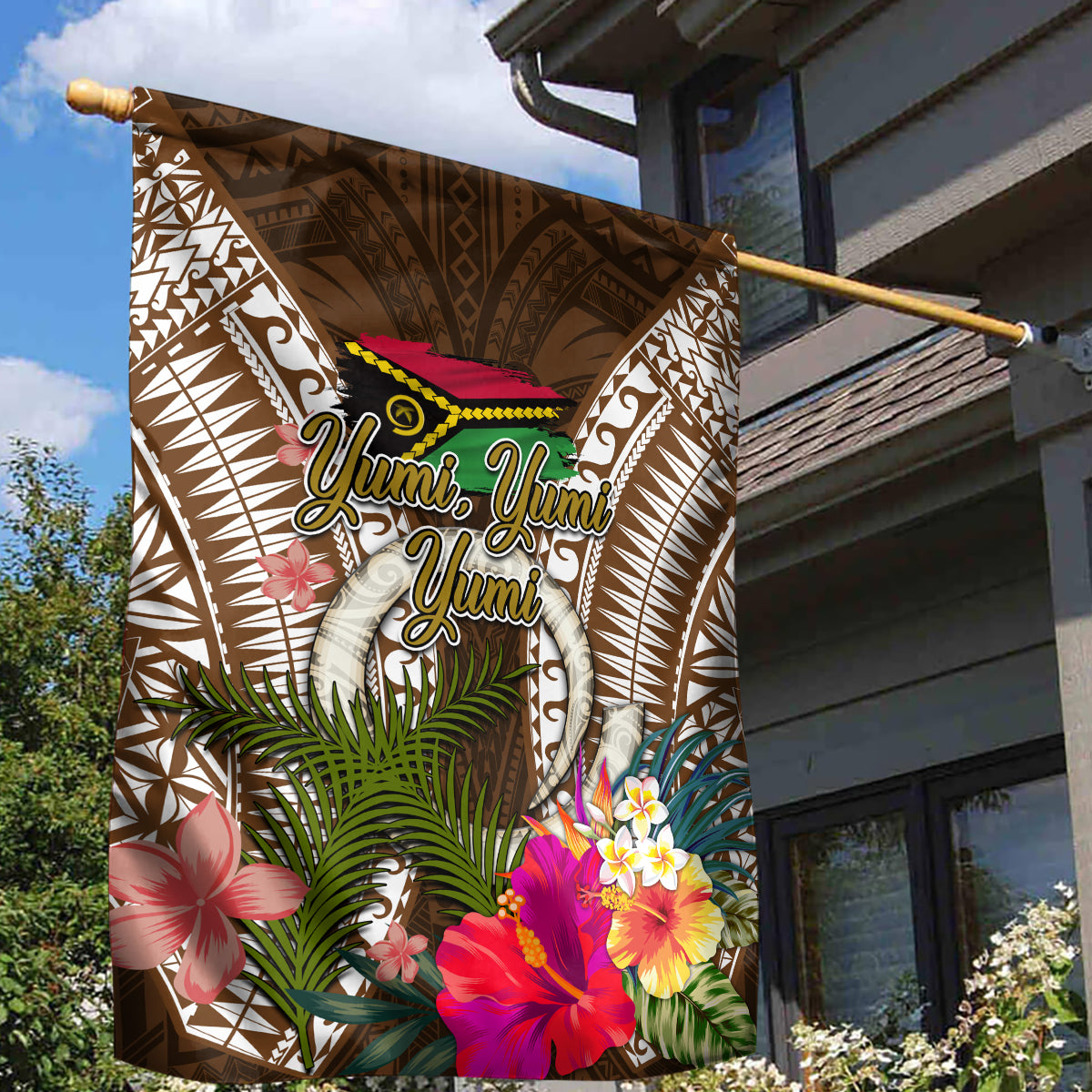 Vanuatu Selebretem 44th Indipendens Dei Garden Flag Yumi Pig Tusk and Namele Fern LT03 - Polynesian Pride