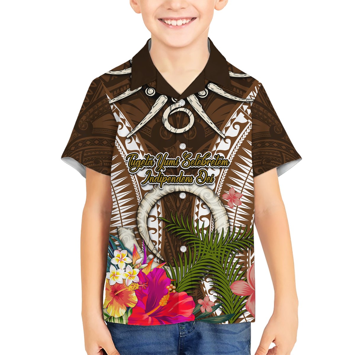 Vanuatu Selebretem 44th Indipendens Dei Hawaiian Shirt Yumi Pig Tusk and Namele Fern LT03 - Polynesian Pride