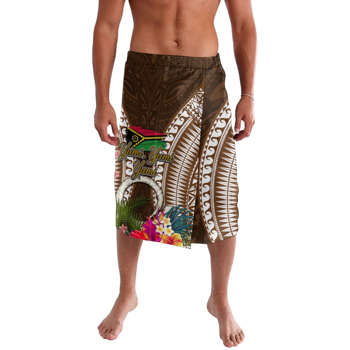 Vanuatu Selebretem 44th Indipendens Dei Lavalava Yumi Pig Tusk and Namele Fern LT03 Brown - Polynesian Pride