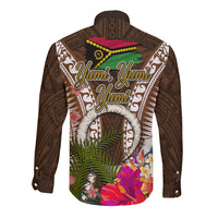 Vanuatu Selebretem 44th Indipendens Dei Long Sleeve Button Shirt Yumi Pig Tusk and Namele Fern