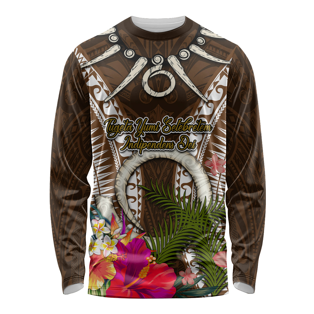 Vanuatu Selebretem 44th Indipendens Dei Long Sleeve Shirt Yumi Pig Tusk and Namele Fern