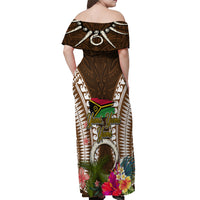 Vanuatu Selebretem 44th Indipendens Dei Off Shoulder Maxi Dress Yumi Pig Tusk and Namele Fern LT03 - Polynesian Pride