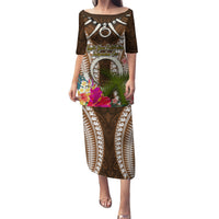 Vanuatu Selebretem 44th Indipendens Dei Puletasi Yumi Pig Tusk and Namele Fern LT03 Long Dress Brown - Polynesian Pride