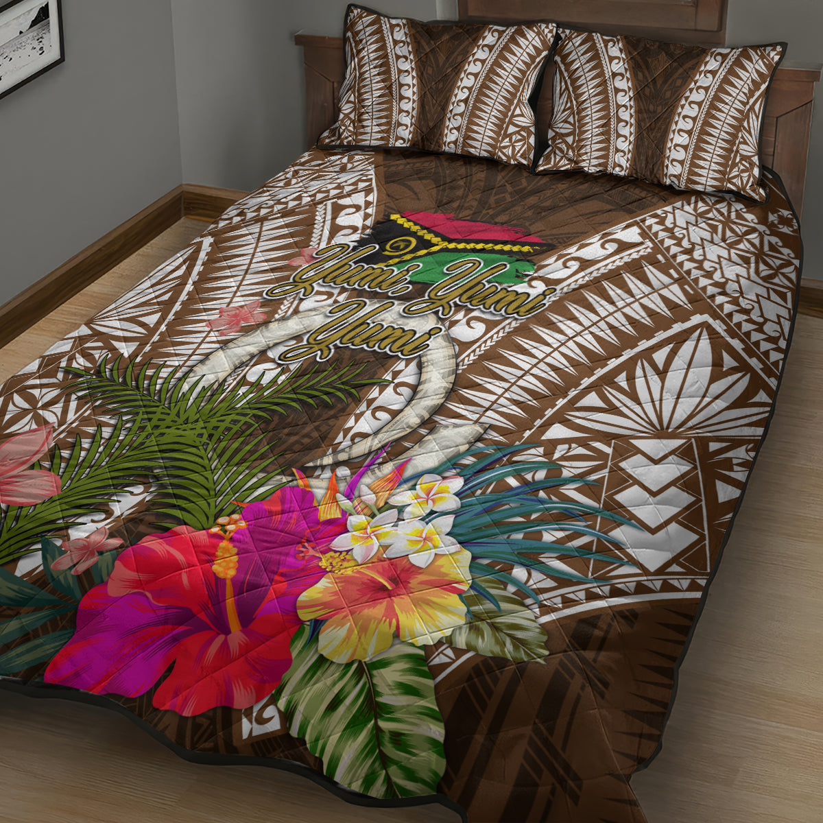 Vanuatu Selebretem 44th Indipendens Dei Quilt Bed Set Yumi Pig Tusk and Namele Fern LT03 - Polynesian Pride