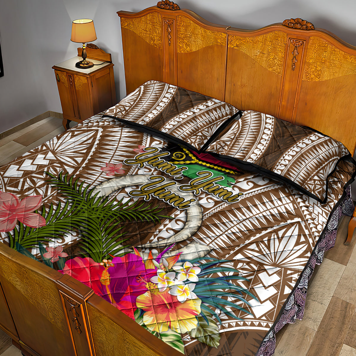 Vanuatu Selebretem 44th Indipendens Dei Quilt Bed Set Yumi Pig Tusk and Namele Fern LT03 - Polynesian Pride