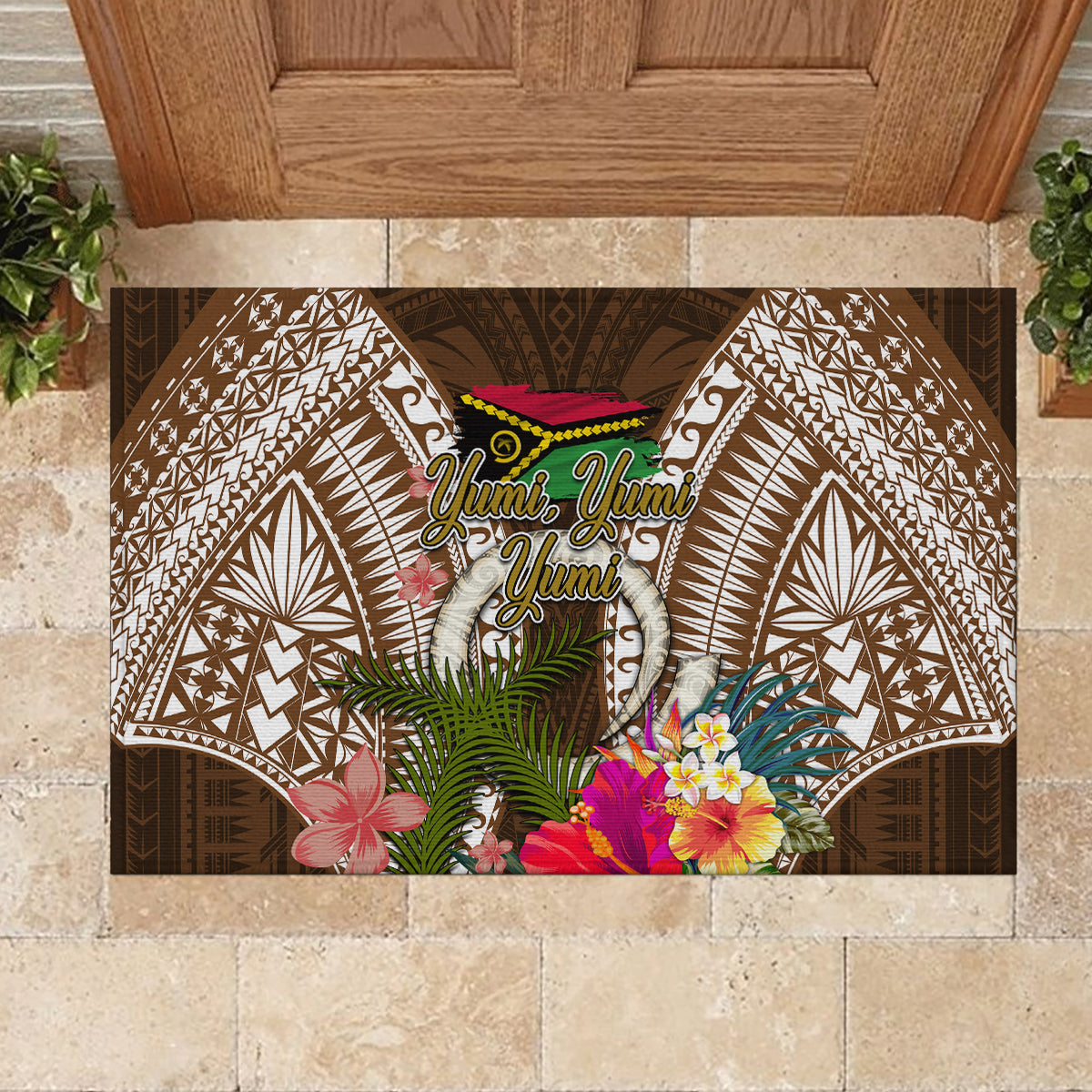 Vanuatu Selebretem 44th Indipendens Dei Rubber Doormat Yumi Pig Tusk and Namele Fern LT03 - Polynesian Pride