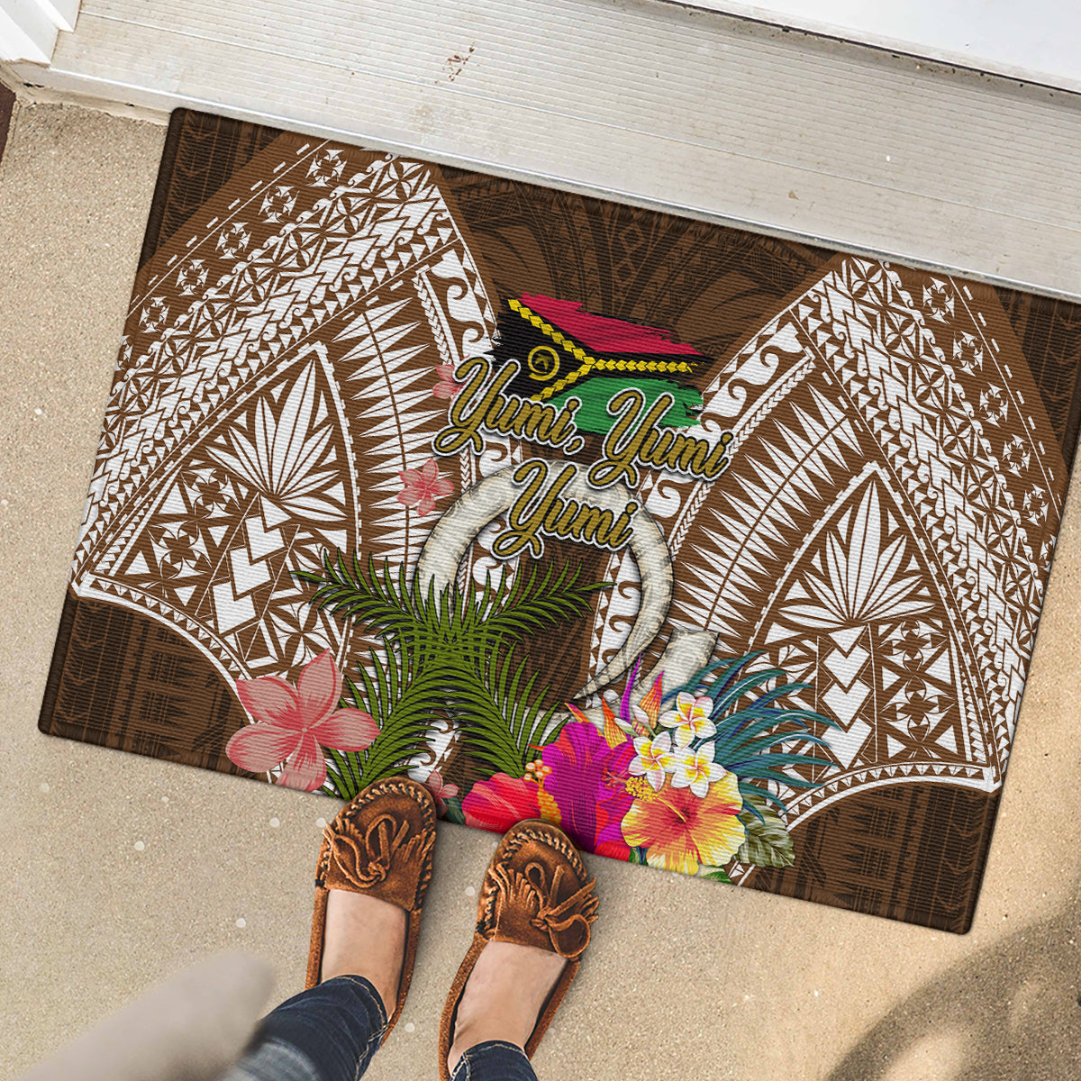 Vanuatu Selebretem 44th Indipendens Dei Rubber Doormat Yumi Pig Tusk and Namele Fern LT03 - Polynesian Pride