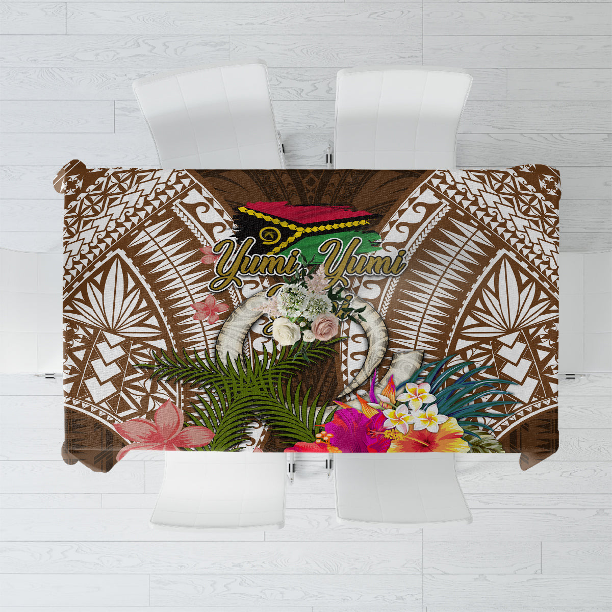Vanuatu Selebretem 44th Indipendens Dei Tablecloth Yumi Pig Tusk and Namele Fern LT03 Brown - Polynesian Pride