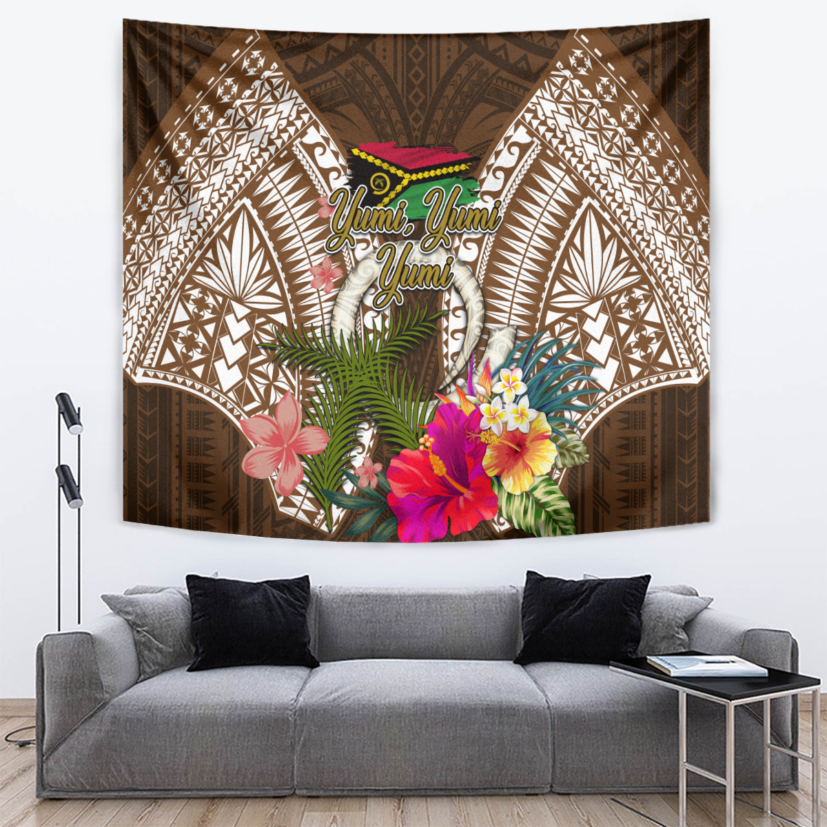 Vanuatu Selebretem 44th Indipendens Dei Tapestry Yumi Pig Tusk and Namele Fern LT03 Brown - Polynesian Pride