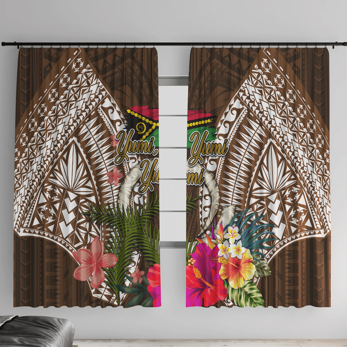 Vanuatu Selebretem 44th Indipendens Dei Window Curtain Yumi Pig Tusk and Namele Fern