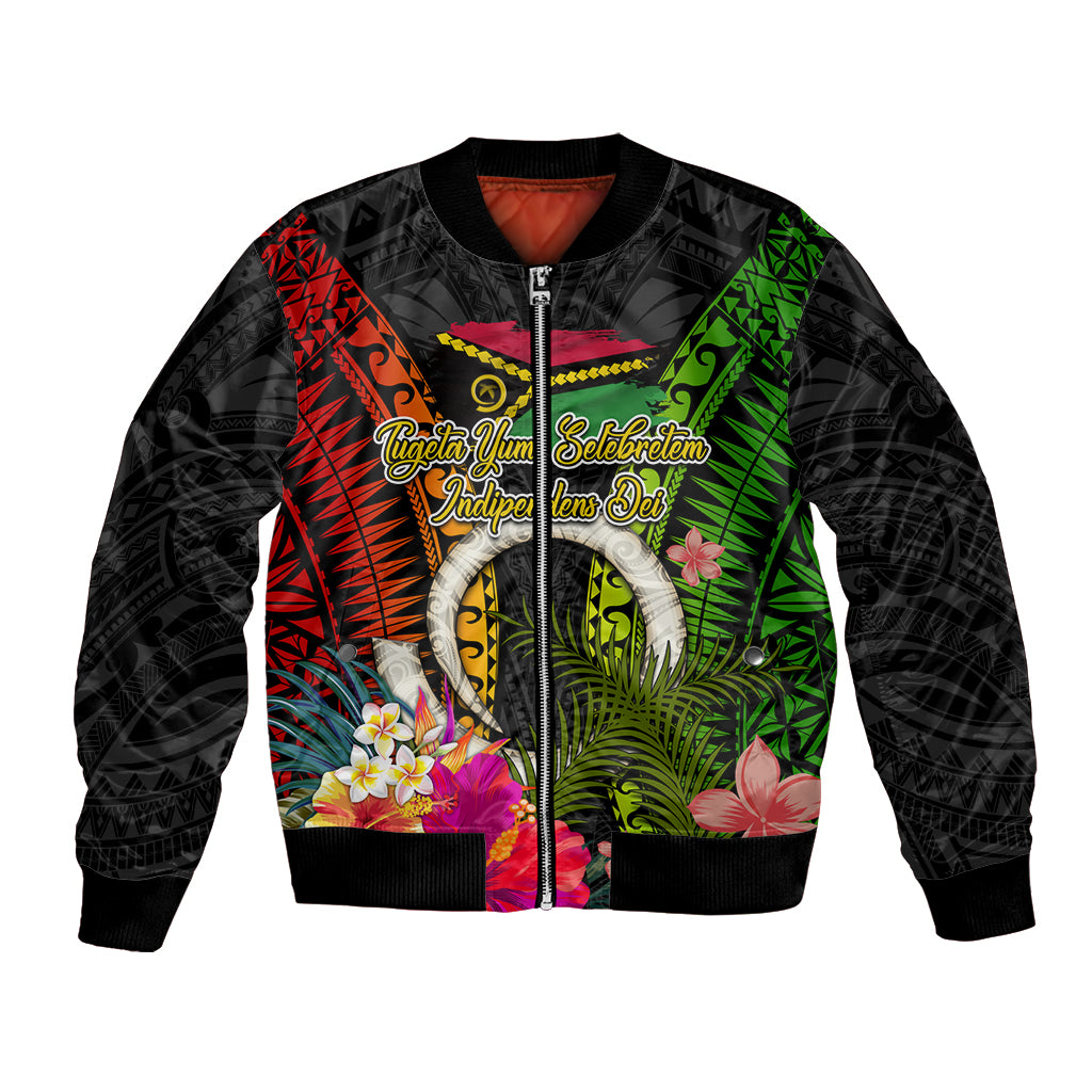 Vanuatu Independence Day Bomber Jacket Tugeta Yumi Selebretem Indipendens Dei LT03 Unisex Black - Polynesian Pride