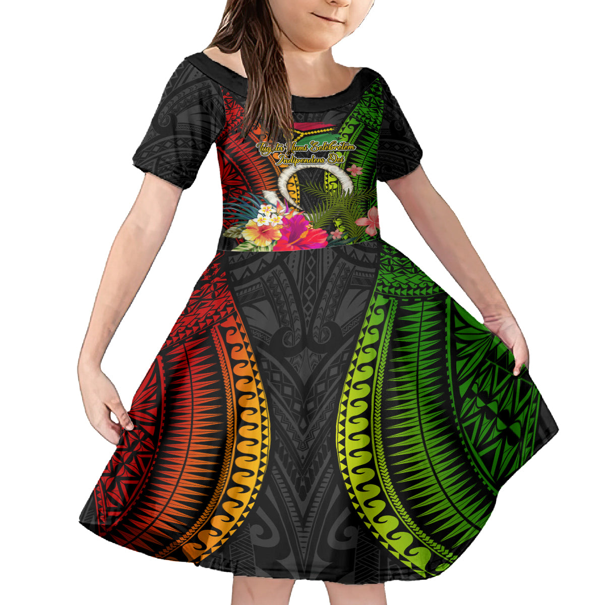 Vanuatu Independence Day Family Matching Off The Shoulder Long Sleeve Dress and Hawaiian Shirt Tugeta Yumi Selebretem Indipendens Dei