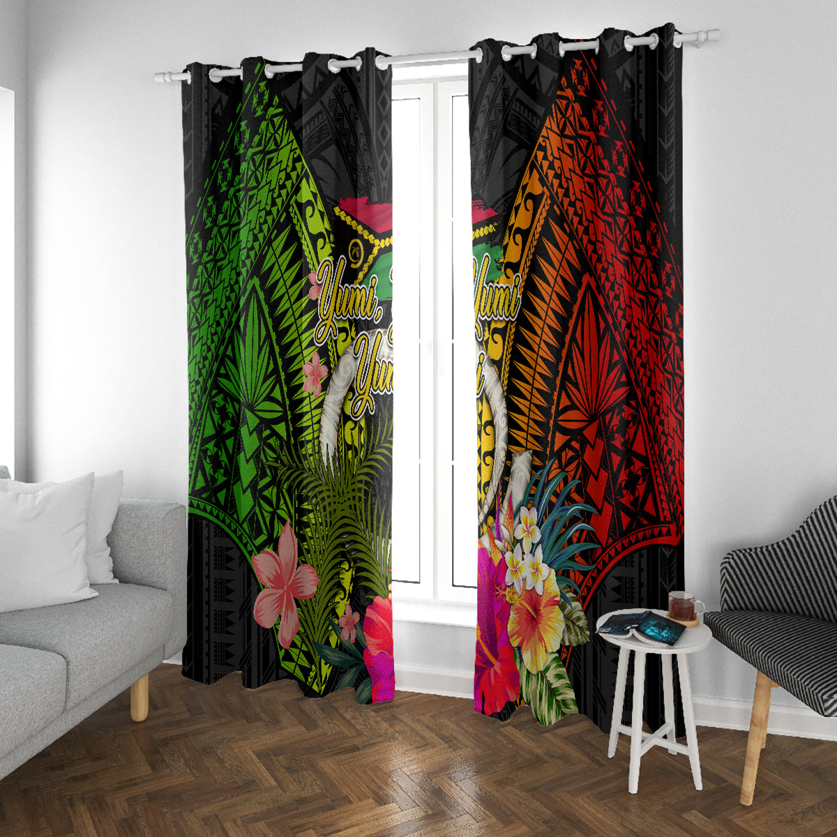 Vanuatu Independence Day Window Curtain Tugeta Yumi Selebretem Indipendens Dei LT03 With Grommets Black - Polynesian Pride