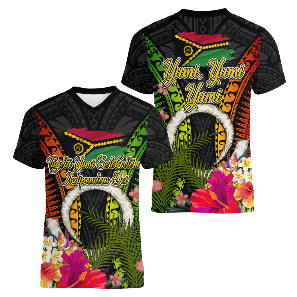 Vanuatu Independence Day Women V-Neck T-Shirt Tugeta Yumi Selebretem Indipendens Dei