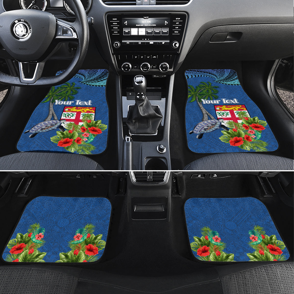 Personalised Fiji Independence Day Car Mats Fijian Coat of Arms Palm and Hibiscus Tapa Pattern