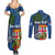 Fiji Independence Day Couples Matching Summer Maxi Dress and Long Sleeve Button Shirt Fijian Coat of Arms Palm and Hibiscus Tapa Pattern