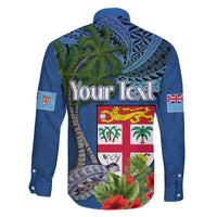 Fiji Independence Day Family Matching Off The Shoulder Long Sleeve Dress and Hawaiian Shirt Fijian Coat of Arms Palm and Hibiscus Tapa Pattern