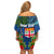 Fiji Independence Day Family Matching Off Shoulder Short Dress and Hawaiian Shirt Fijian Coat of Arms Palm and Hibiscus Tapa Pattern