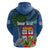 Fiji Independence Day Hoodie Fijian Coat of Arms Palm and Hibiscus Tapa Pattern