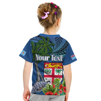 Fiji Independence Day Kid T Shirt Fijian Coat of Arms Palm and Hibiscus Tapa Pattern