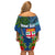 Fiji Independence Day Off Shoulder Short Dress Fijian Coat of Arms Palm and Hibiscus Tapa Pattern