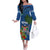 Fiji Independence Day Off The Shoulder Long Sleeve Dress Fijian Coat of Arms Palm and Hibiscus Tapa Pattern