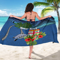 Personalised Fiji Independence Day Sarong Fijian Coat of Arms Palm and Hibiscus Tapa Pattern