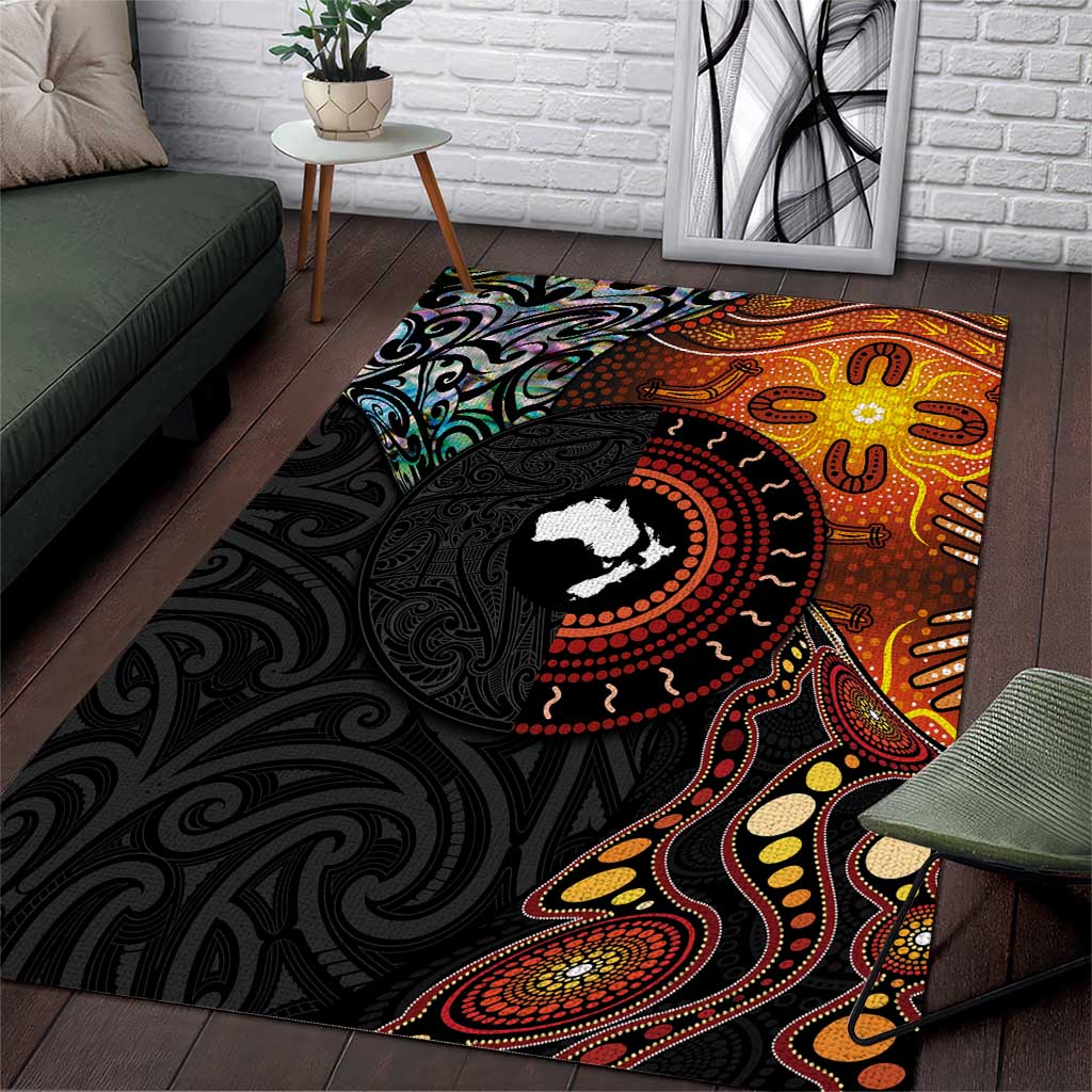 New Zealand and Australia Together Area Rug Maori Tattoo Paua Shell mix Aboriginal Pattern