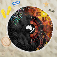 New Zealand and Australia Together Beach Blanket Maori Tattoo Paua Shell mix Aboriginal Pattern LT03 One Size 150cm Black - Polynesian Pride