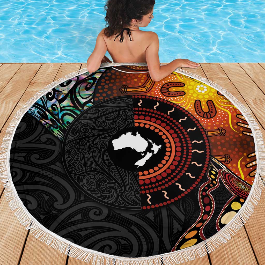 New Zealand and Australia Together Beach Blanket Maori Tattoo Paua Shell mix Aboriginal Pattern LT03 - Polynesian Pride