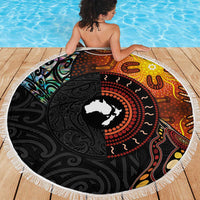 New Zealand and Australia Together Beach Blanket Maori Tattoo Paua Shell mix Aboriginal Pattern LT03 - Polynesian Pride