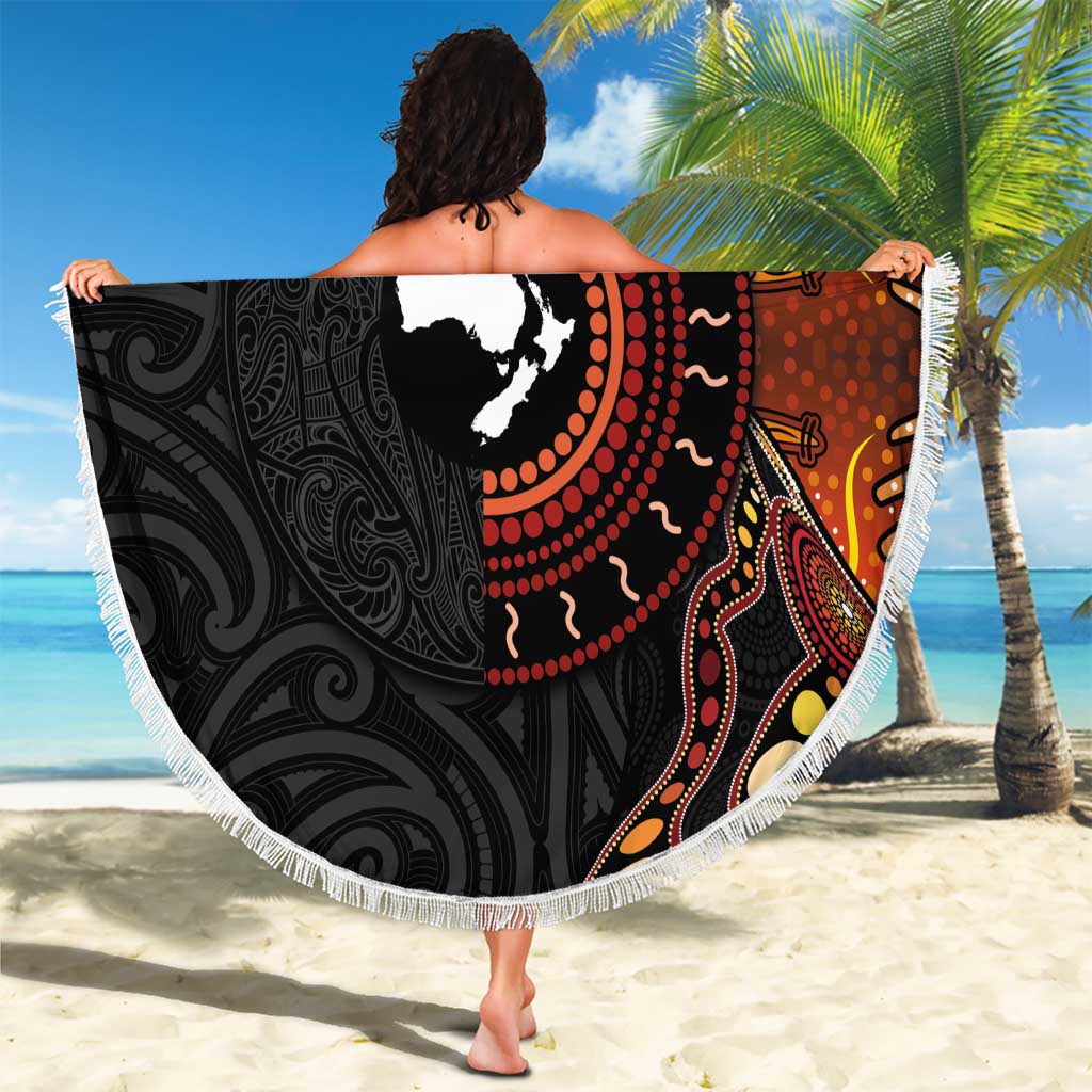 New Zealand and Australia Together Beach Blanket Maori Tattoo Paua Shell mix Aboriginal Pattern LT03 - Polynesian Pride